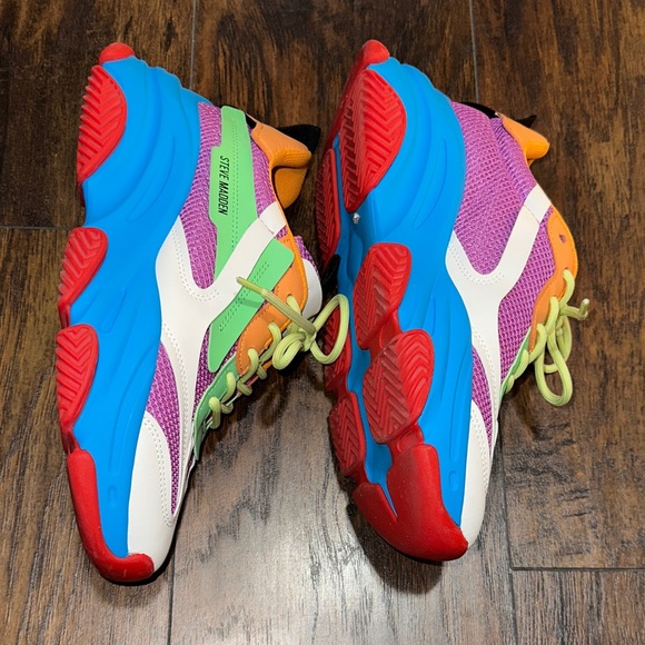 STEVE MADDEN Possession Chunky Lace Up Sneaker In Blue Multi Colored 10 - Picture 4 of 11